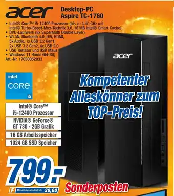 expert Techno Land Acer Desktop PC Aspire TC 1760 Angebot