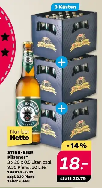 NETTO Stier-Bier Pilsener 2*20*500 ml Angebot