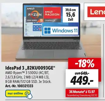 Lidl Lenovo ideapad 3 Angebot