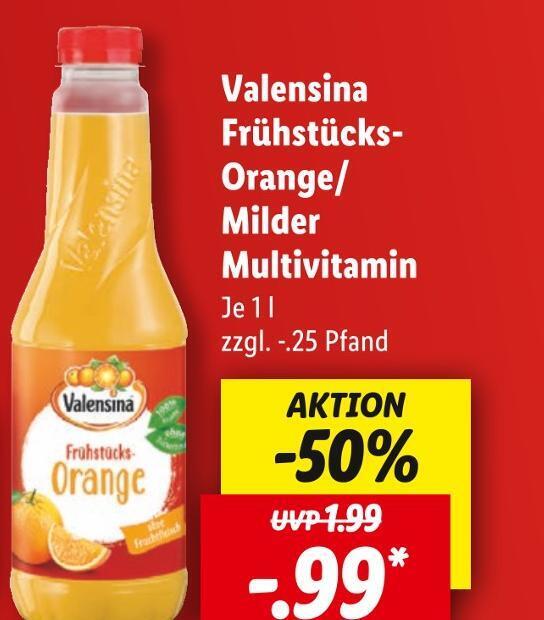Valensina frühstücksorange/ milder multivitamin Angebot bei Lidl