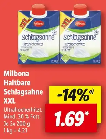 Lidl Milbona haltbare schlagsahne xxl Angebot