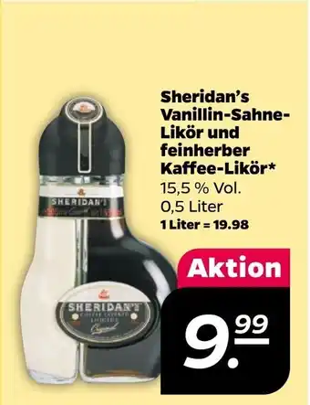 NETTO Sheridan's Vanilin-Sahne-Likor und feinherber Kaffee-Likor 500 ml Angebot