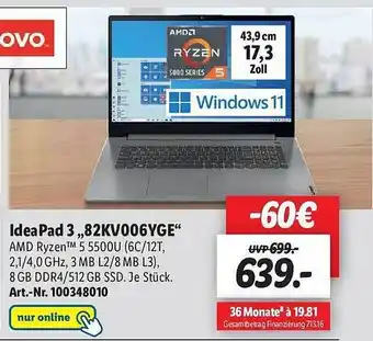 Lidl Lenovo ideapad 3 82kv006yge Angebot