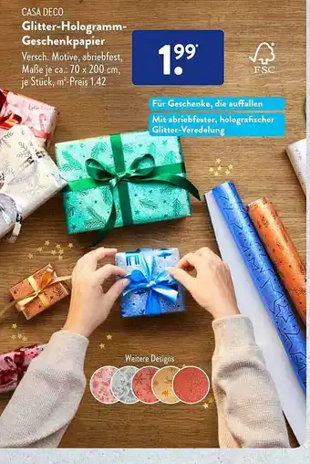 Aldi Süd Casa deco glitter-hologramm-geschenkpapier Angebot