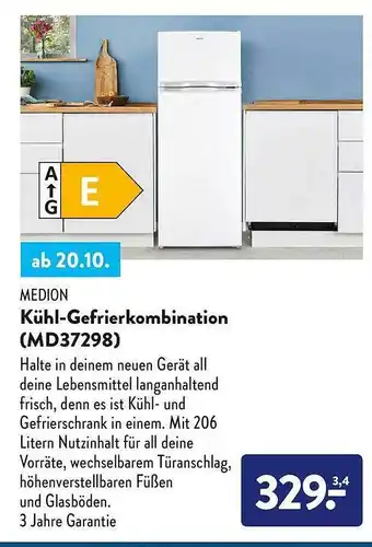 Aldi Nord Medion kühl- gefrierkombination (md37298) Angebot