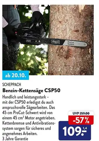 Aldi Süd Scheppach benzin-kettensäge csp50 Angebot