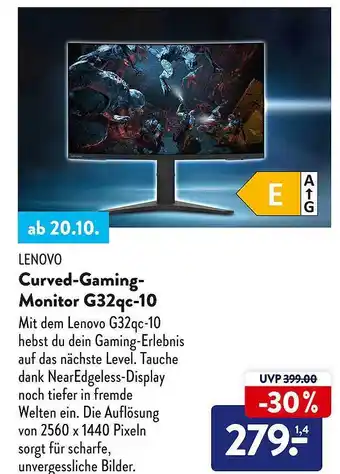 Aldi Süd Lenovo curved-gaming-monitor g32qc-10 Angebot