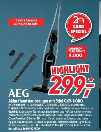 dodenhof Aeg akku-handstaubsauger mit stiel qx9-1-öko Angebot