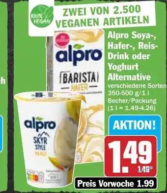 Hit Alpro soya-, hafer-, reis-drink oder yoghurt alternative Angebot