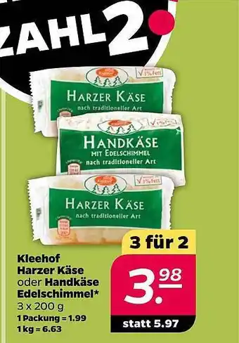 NETTO Kleehof harzer käse oder handkäse edelschimmel Angebot