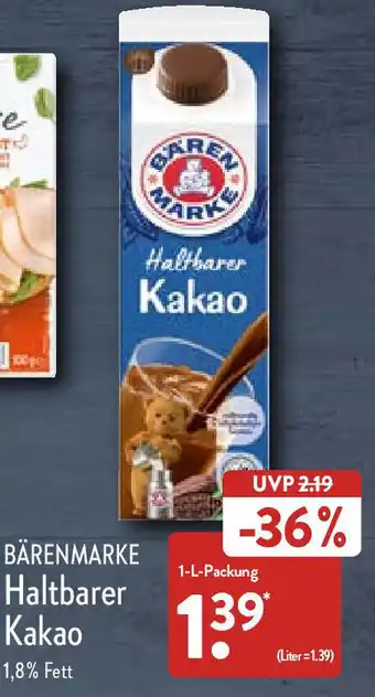 Aldi Nord Bärenmarke Haltbarer Kakao 1 L Packung Angebot