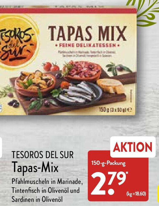 Tesoros Del Sur Tapas Mix 150 g Packung Angebot bei Aldi Nord