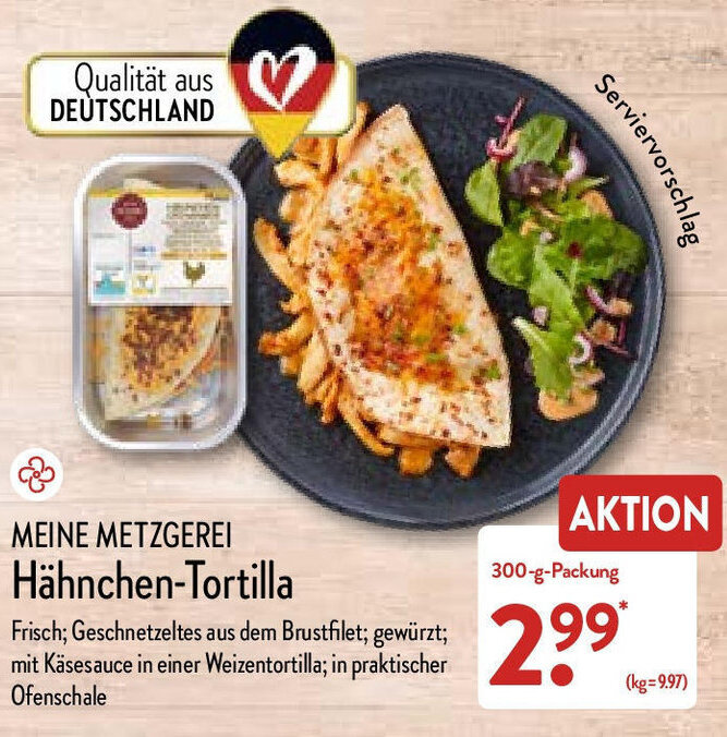Meine Metzgerei Hähnchen Tortilla 300 g Packung Angebot bei Aldi Nord