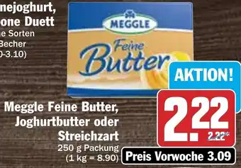 Hit Meggle Feine Butter, Joghurtbutter oder Streichzart 250 g Packung Angebot