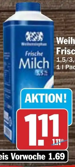 Hit Weihenstephan Frische Milch 1 L Packung Angebot