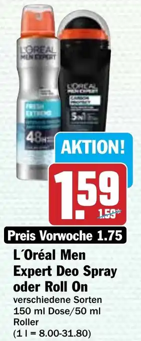 Hit L'Oréal Men Expert Deo Spray oder Roll On 150 ml Dose/50 ml Roller Angebot