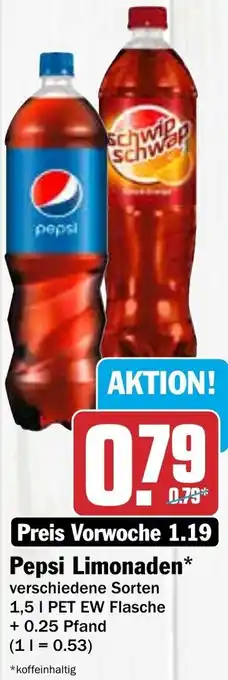 Hit Pepsi Limonaden 1,5 L PET EW Flasche Angebot