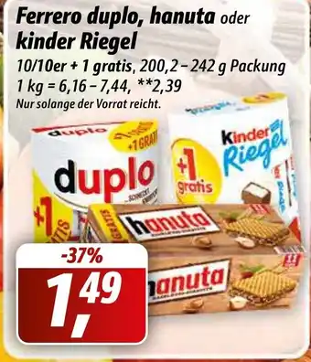 Simmel Ferrero Duplo, hanuta o. Kinder Riegel Angebot