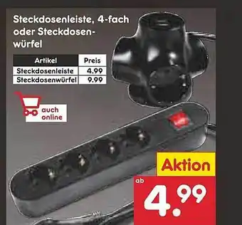 Netto Marken-Discount Steckdosenleiste, 4-fach oder steckdosenwürfel Angebot