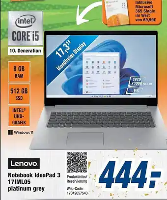 Expert Lenovo notebook ideapad 3 17iml05 platinum grey Angebot