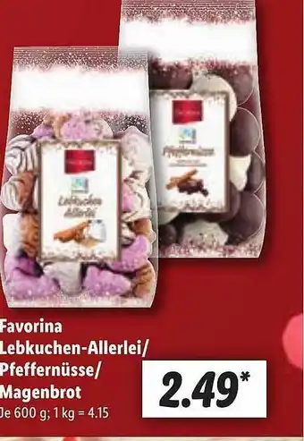 Lidl Favorina lebkuchen-allerlei, pfeffernüsse or magenbrot Angebot