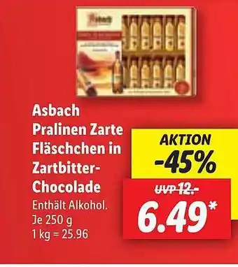 Lidl Asbach pralinen zarte fläschchen in zartbitter-chocolate Angebot