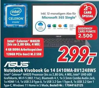 dodenhof Asus notebook vivobook go 14 e410ma-bv1248ws Angebot