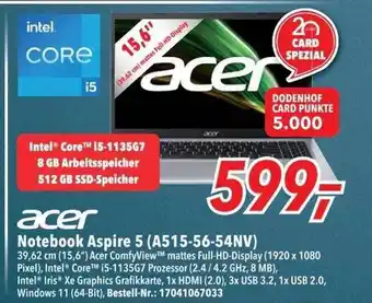 dodenhof Acer notebook aspire 5 (a515-56-54nv) Angebot