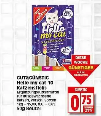 Elli Markt Gut & günstig hello my cat katzensticks Angebot