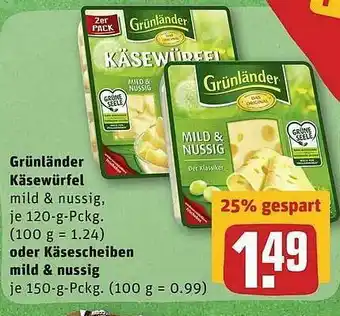 REWE Grünländer Käsewürfel Oder Käsescheiben Mild & Nussig Angebot