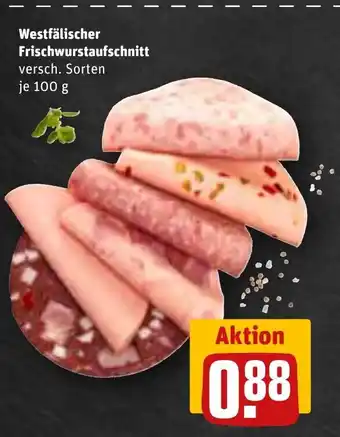 REWE Westfalischer Frischwurstaufschnitt je 100g Angebot