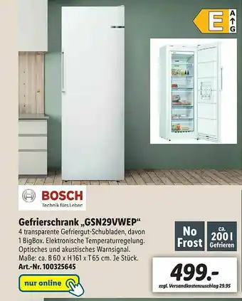 Lidl Bosch Gefrierschrank „gsn29vwep” Angebot