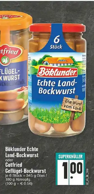 Edeka Böklunder Echte Land-bockwurst Oder Gutfried Bockwurst Angebot