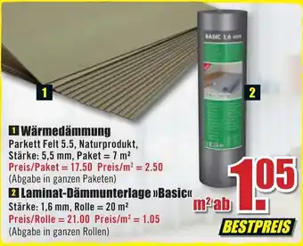 B1 Discount Baumarkt Wärmedämmung oder Laminat Dämmunterlage Basic Angebot