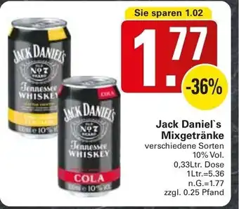 WEZ Jack Daniel's Mixgetränke 0,33Ltr. Dose Angebot