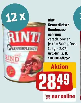 REWE Rinti Kennerfleisch Hundenassnahrung 12*800g Angebot