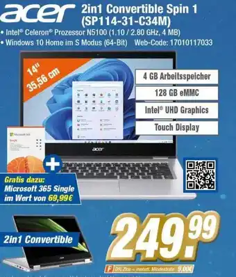 Expert Klein Acer 2in1 convertible spin 1 (sp114-c34m) Angebot