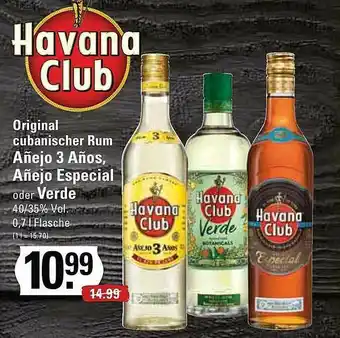 Edeka Havana Club Original Cubanischer Rum Añejo 3 Años, Añejo Especial Oder Verde Angebot