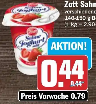 AEZ Zott Sahnejoghurt 140-150 g Becher Angebot