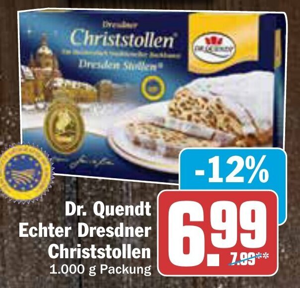 Dr. Quendt Echter Dresdner Christstollen 1000 g Packung Angebot bei AEZ