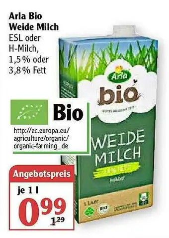 Globus Arla Bio Weide Milch Angebot