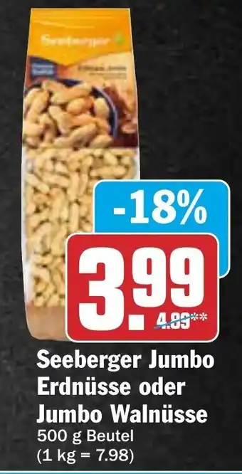 AEZ Seeberger Jumbo Erdnüsse oder Jumbo Walnüsse 500 g Beutel Angebot