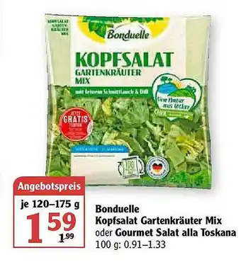 Globus Bonduelle Kopfsalat Gartenkräuter Mix Oder Gourmet Salat Alla Toskana Angebot