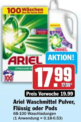 AEZ Ariel Waschmittel Pulver, Flüssig oder Pods 68-100 Waschladungen Angebot