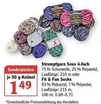 Globus Strumpfgarn Soxs 4-fach Oder Fit & Fun Socks Angebot