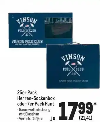 METRO Vinson polo club 25er pack herren-sockenbox oder 7er pack pant Angebot