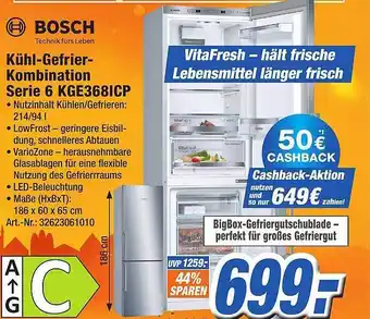 Expert Technomarkt Bosch kühl- gefrierkombination serie 6 kge368icp Angebot