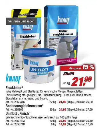 toom Baumarkt Knauf flexleber, bodenausgleichsmasse oder uniflott finish Angebot