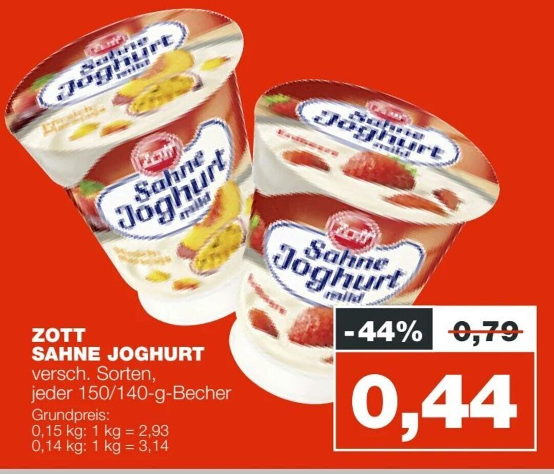 Zott Sahne Joghurt 150/140 g Becher Angebot bei mein real