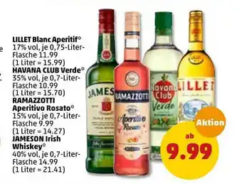 PENNY Lillet Blanc Aperitif, Havana Club Verde, Ramazzotti Aperitivo Rosato Oder Jameson Irish Whiskey Angebot